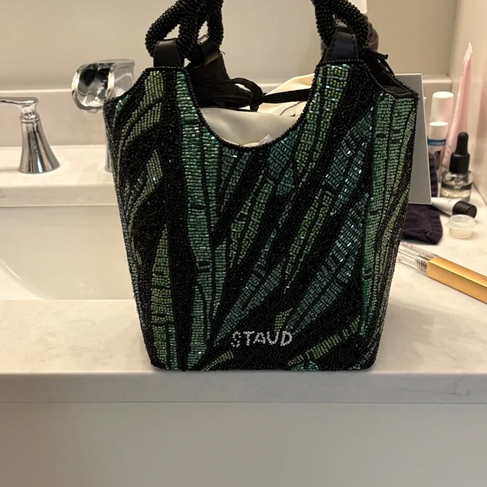 STAUD Black and Green Beaded Tote - Picture 6 of 6